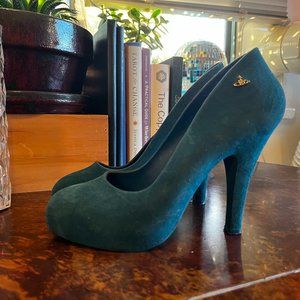 Vivienne Westwood x Melissa Anglomania heels in flocked teal